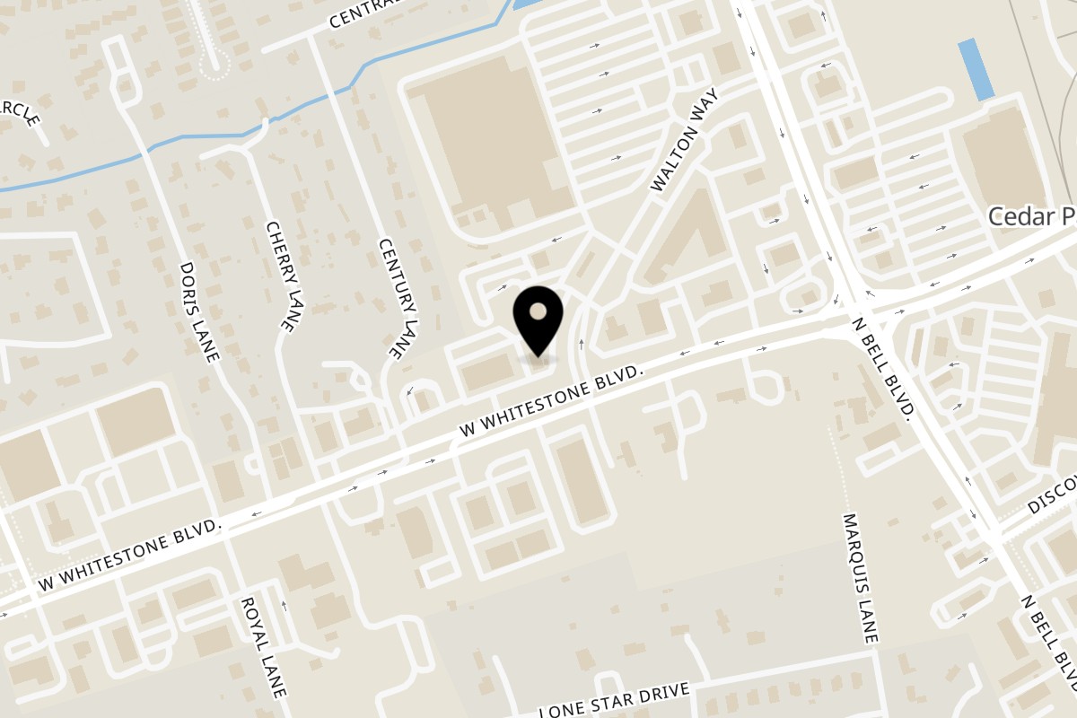 Map showing the location of Leyla's Mediterranean Cafe on 401 W Whitestone Blvd in Cedar Park